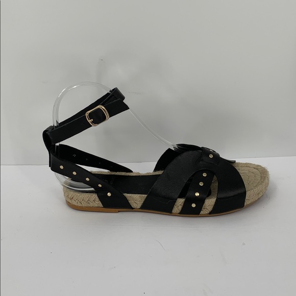Bruno Magli Perla Espadrille flat sandal shoe black studded ankle strap new 7 - Picture 1 of 6